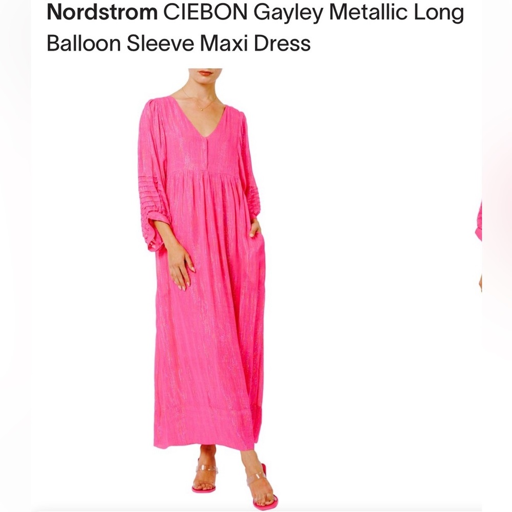 Ciebon Gayley Metallic Long Balloon Sleeve Maxi Dress NWOT